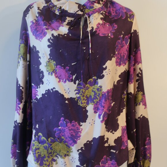 Mark Kenly Domino Tan 100% Silk Tan, Purple Button Down Blouse 36 EUR/US M - Picture 4 of 8